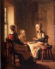 A Interior With Marken Girls Knitting by Claude Joseph Bail